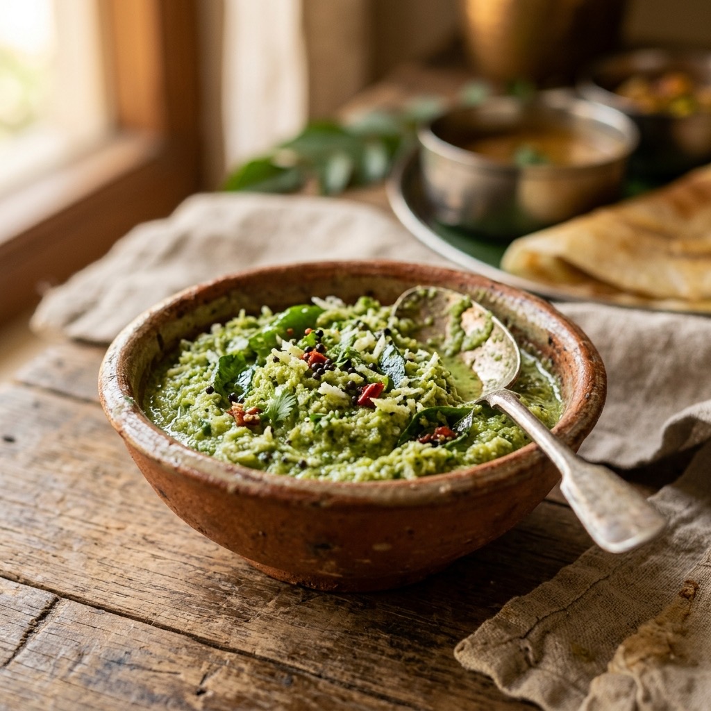 Freshly ground chutney in a small bowl