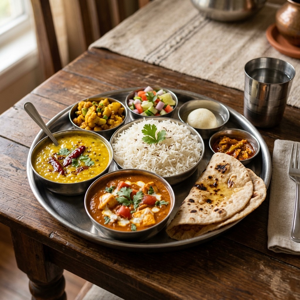 A simple rice meal with dal and gravy